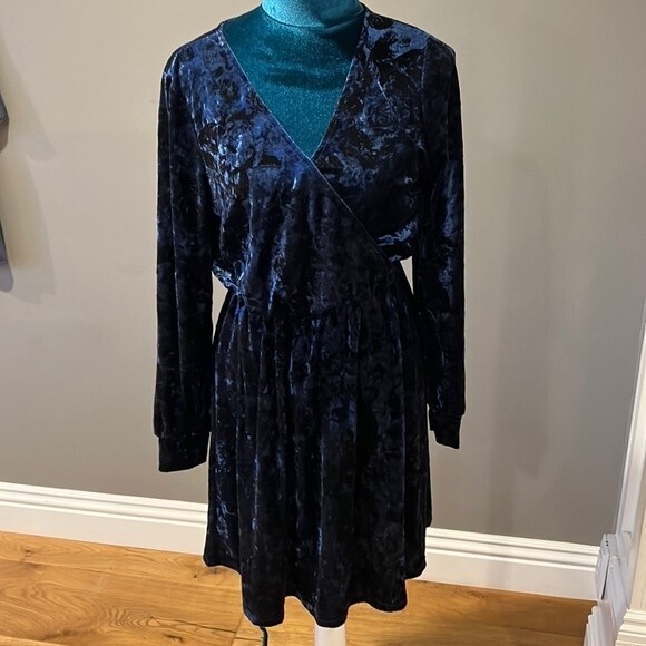 ModCloth large blue crush velvet damask dress - Picture 1 of 5